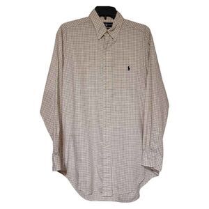 Ralph Lauren Men's Cream Checked Shirt, Yarmouth 15.5 / 33